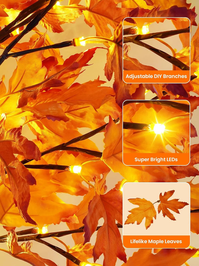 2 Pack 4FT 100 LED Lighted Maple Tree, Artificial Fall Tree Outdoor/Indoor