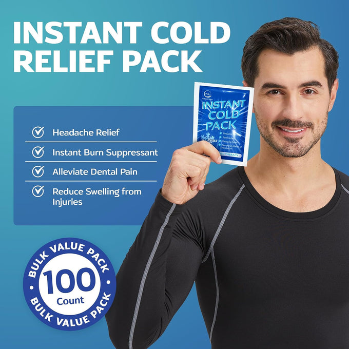 100 Pack Instant Ice Packs for Injuries, Disposable First Aid Cold Packs