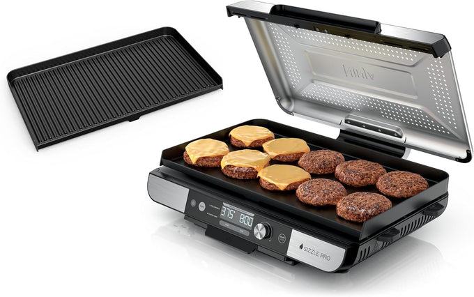 Ninja® Sizzle™ Indoor Grill & Griddle, 14'', 500°F, Grey/Silver, GR101