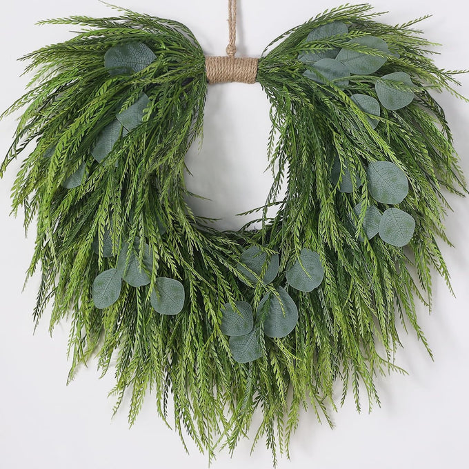 22" Artificial Eucalyptus & Saw Grass Wreath for Front Door Decor