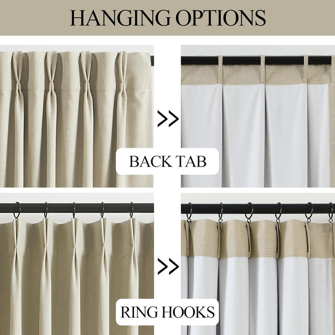 Vision Home Sand Pinch Pleated Full Blackout Curtains Linen Blended Room Darkening Window Curtains 84 inch for Living Room Bedroom Thermal Insulated Pinch Pleat Drapes with Hooks 2 Panel 40" Wx84 L