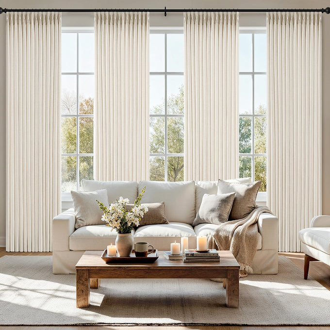 MIULEE Pinch Pleated Thick Linen Curtains 40x90 Inches Birch 4 Panels Set