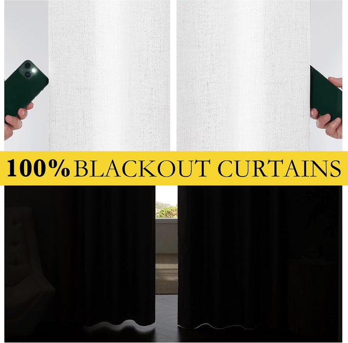 NICETOWN 100% Blackout Linen Curtains 108" Length 2 Panels, Greyish White