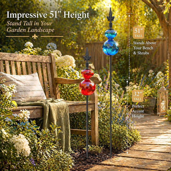 Tandefio 6 Pcs Colorful Blown Glass Garden Stakes Metal Yard Decoration