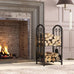 Fire Beauty Wrought Iron Firewood Log Rack with 4 Pcs Fireplace Tools Black