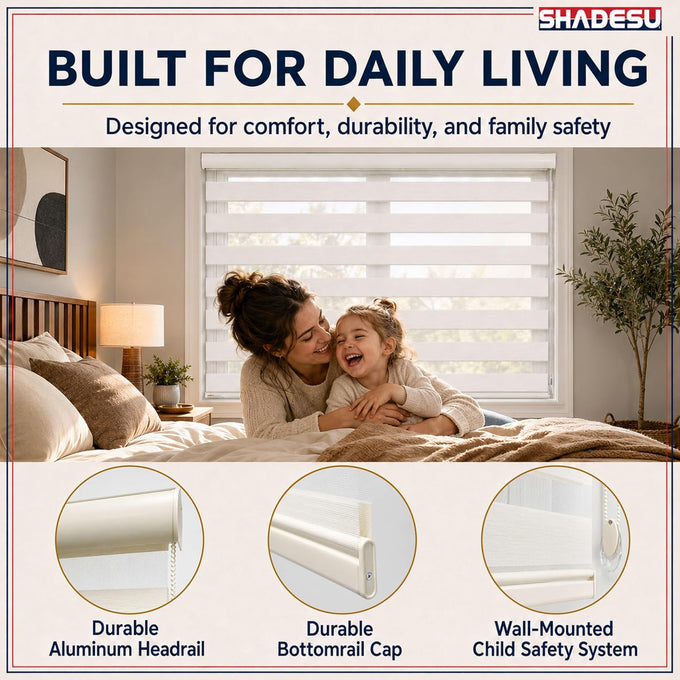 ShadesU Custom Size Zebra Blinds for Indoor Windows, Cream, 31" W x 72" H