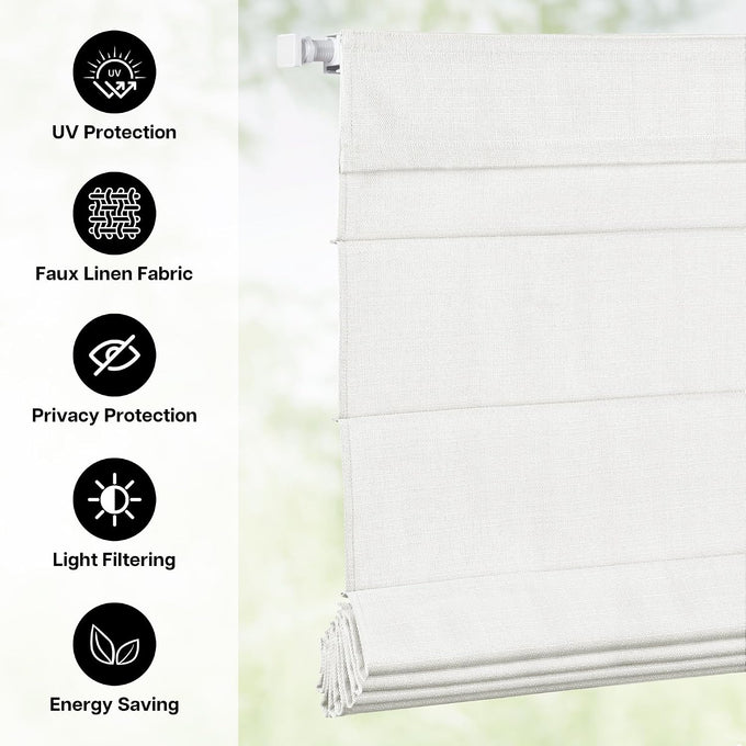 LazBlinds No Drill Roman Shades, Light Filtering, 46" W x 64" H, Off White