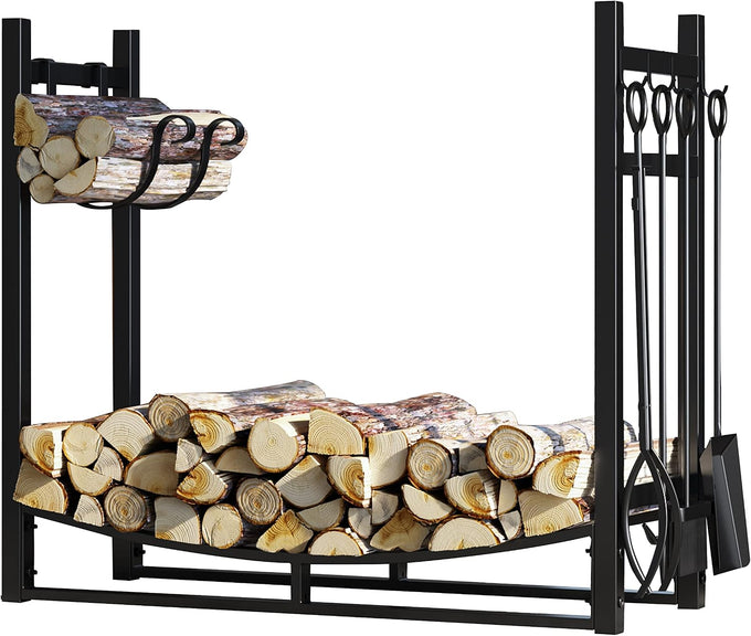 Fire Beauty Fireplace Log Rack 34 Inch Wood Storage Holder with 4 Tools