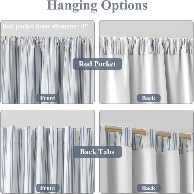 ZJDECOR Blue Striped Blackout Curtains 84 Inches Length,Back Tab Rod Pocket
