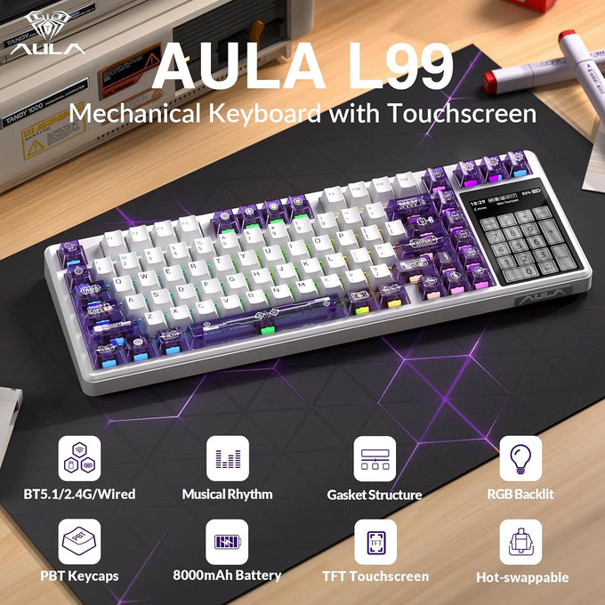 Aula L99 Wireless Mechanical Gaming Creamy Keyboard with Smart Touch Screen