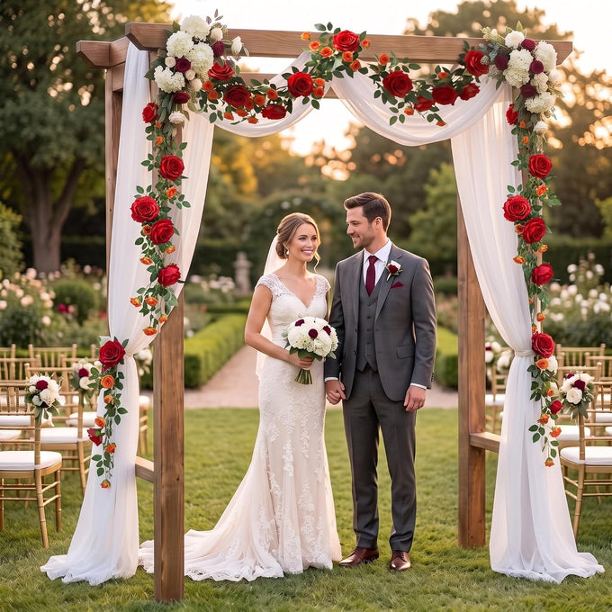 4 Pcs 24Ft Faux Rose Vine Garland Wedding Decor,Red，Orange