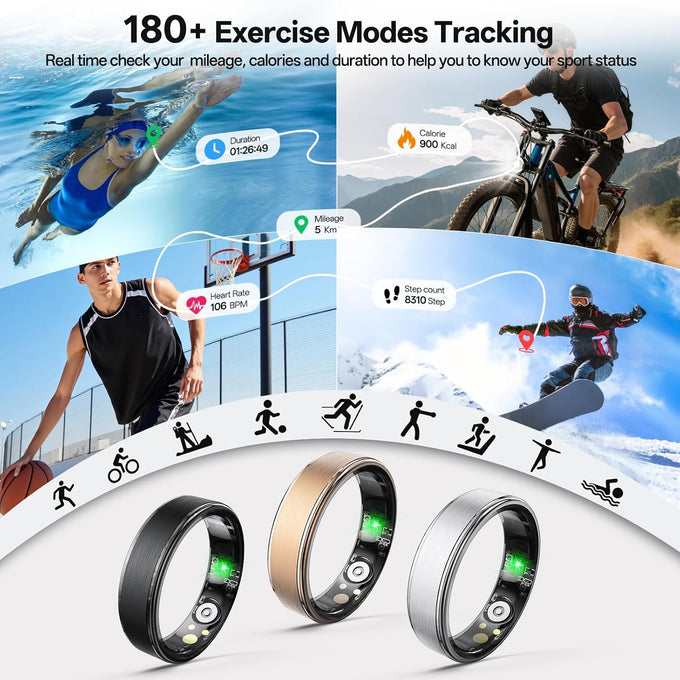 Smart Ring, Fitness & Health Tracker/Sleep/HRV/Heart Rate/SpO2 (Black,06#)