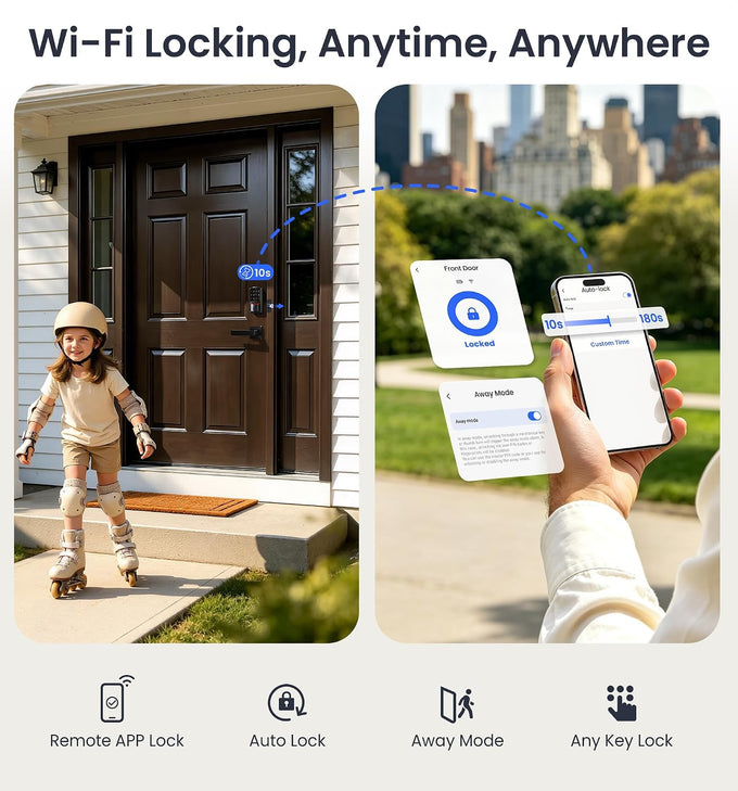 Veise VE027-L WiFi Smart Lock with Handles Set for Front Door, Matte Black
