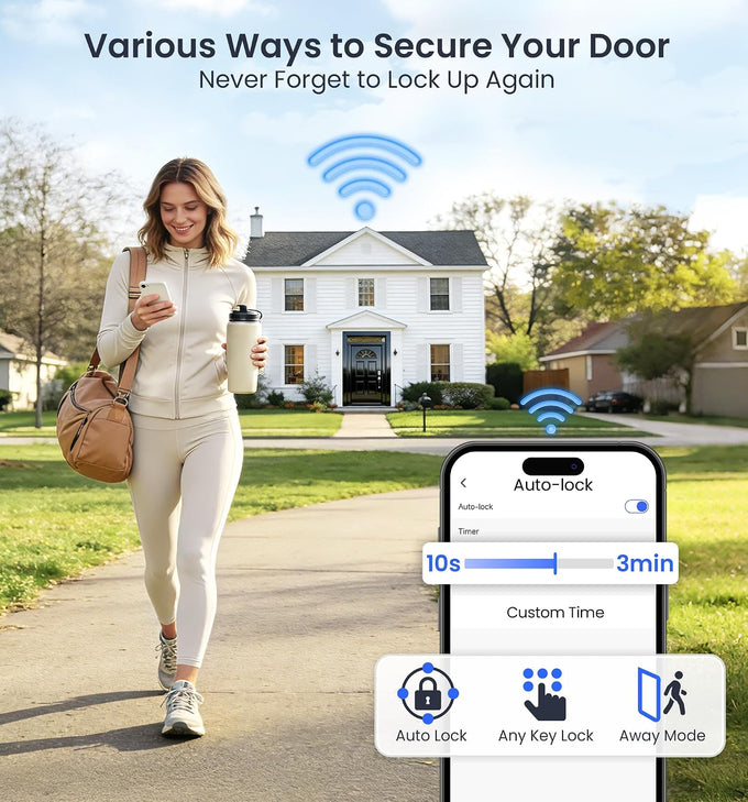 Veise VE012W WiFi Fingerprint Smart Lock for Front Door, Satin Nickel