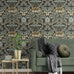 Acanthus Floral Vintage Prepasted Wallpaper (Charocal & Goldenrod)