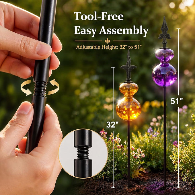 Tandefio 6 Pcs Colorful Blown Glass Garden Stakes Metal Yard Decoration