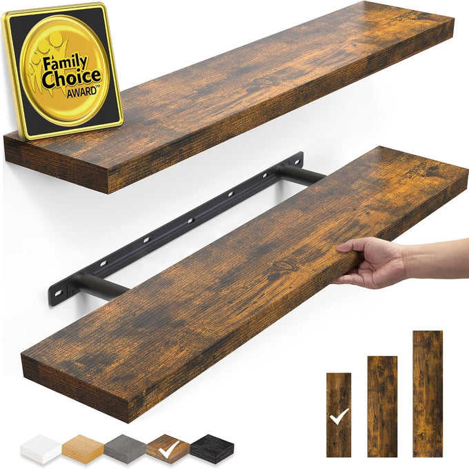 BAYKA Rustic Brown Floating Shelves 22.5in, Set of 2, Wall Mount Wood Shelf