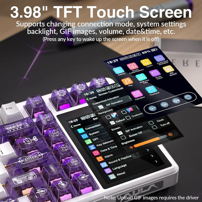 Aula L99 Wireless Mechanical Gaming Creamy Keyboard with Smart Touch Screen