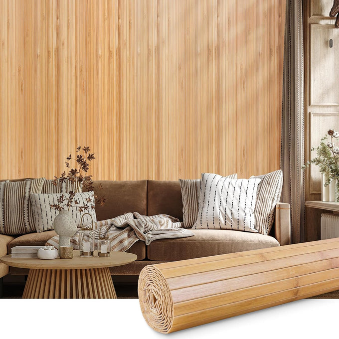 FONUNO Bamboo Wall Panel Bamboo Pole Wrap Roll for Interior Decoration