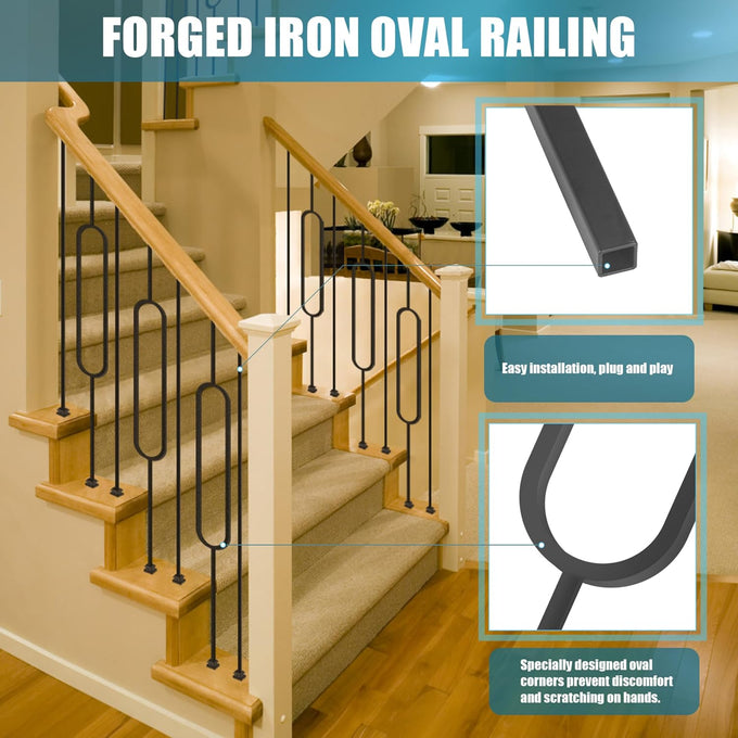 1/2" Wrought Iron Oval Balusters - Hollow Square Balusters-10p