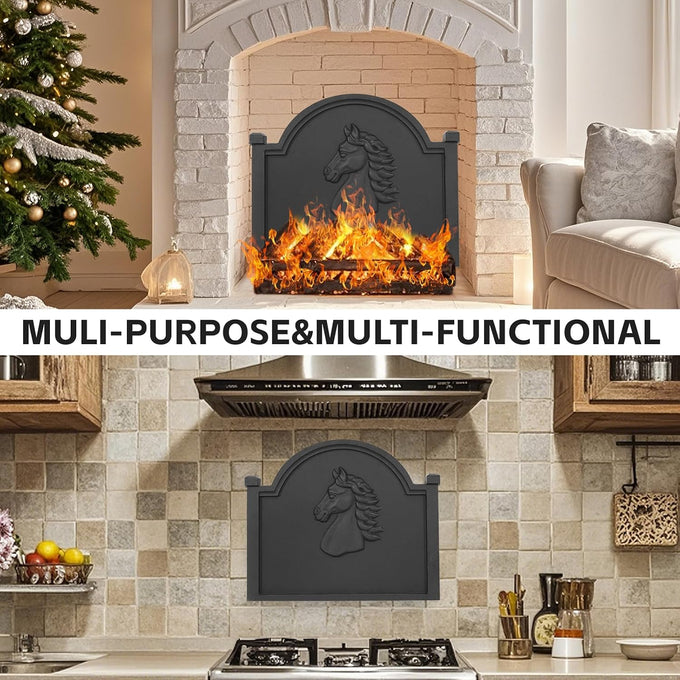 G GOOD GAIN Fireplace Back Plates 20 inch with Feet Decorative Horse Design