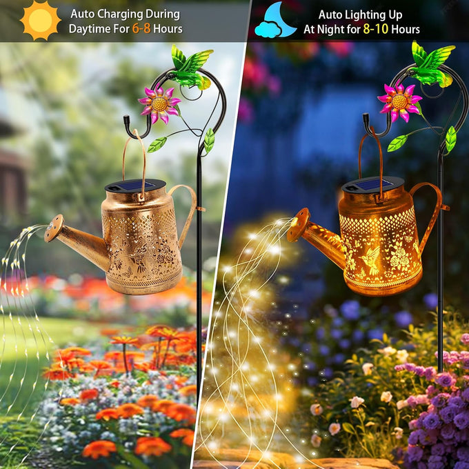 2 Pack Big Solar Lanterns Outdoor Waterproof, Gift for Mom Grandma Women Wife Daughter Mother's Day, Hummingbird Watering Can Garden Light With Shepherd Hook, Solar Path Light Yard Outside Patio Decor