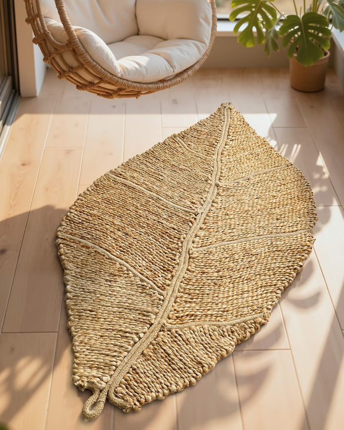 DEXI Jute Door Mat 24x36, Leaf Shaped Inside Entry Mat, Beige