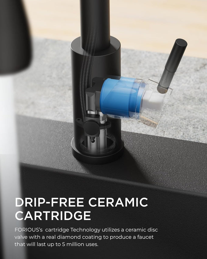 FORIOUS Black Touchless Kitchen Faucet with Soap Dispenser, Hands-Free