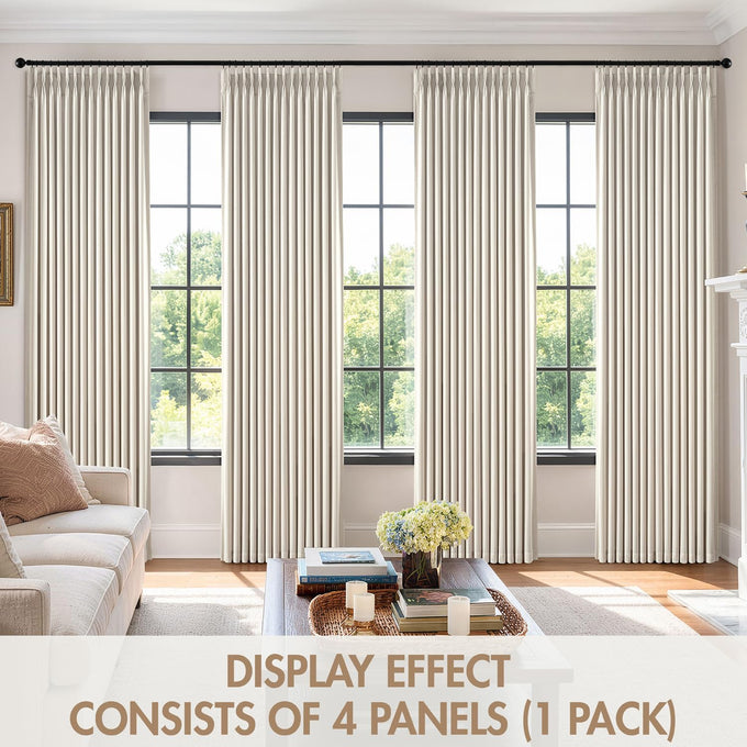 MIULEE Pinch Pleated 100% Blackout Curtains 40"x90" Long Birch 4 Panels Set
