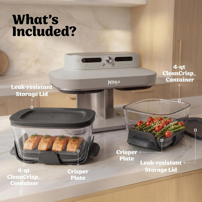 Ninja Crispi DualZone Glass Countertop Air Fryer, Bone, DD101IV2