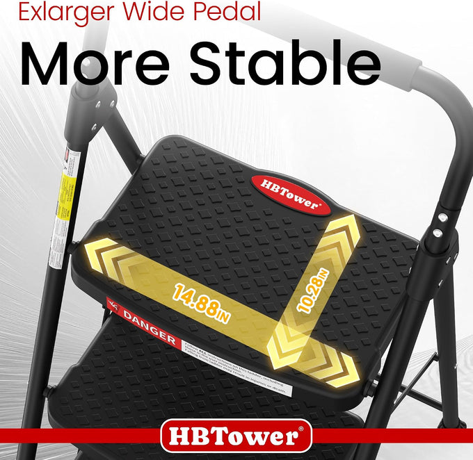 HBTower 4 Step Ladder, Step Stool Foldable with Wide Anti-Slip Pedal