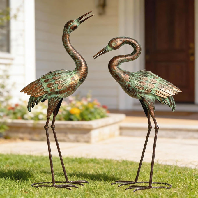 Shorayn Metal Heron Garden Statue Life-Size Crane Set Indoor Yard Decor Handmade Gift