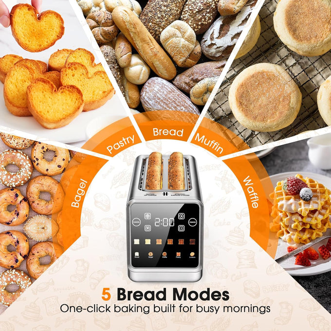 Long Slot Toaster 4 Slice with Touchscreen, 2-Slot Extra Wide 1.5 Inch