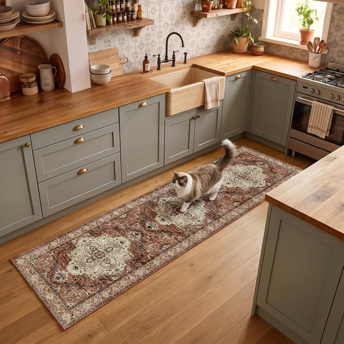 5x7 Non-Slip Washable Livingroom Vintage Area Rug, Sage Green