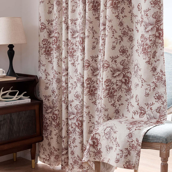 jinchan Floral Linen Blackout Curtains for Bedroom 90 Inches Long