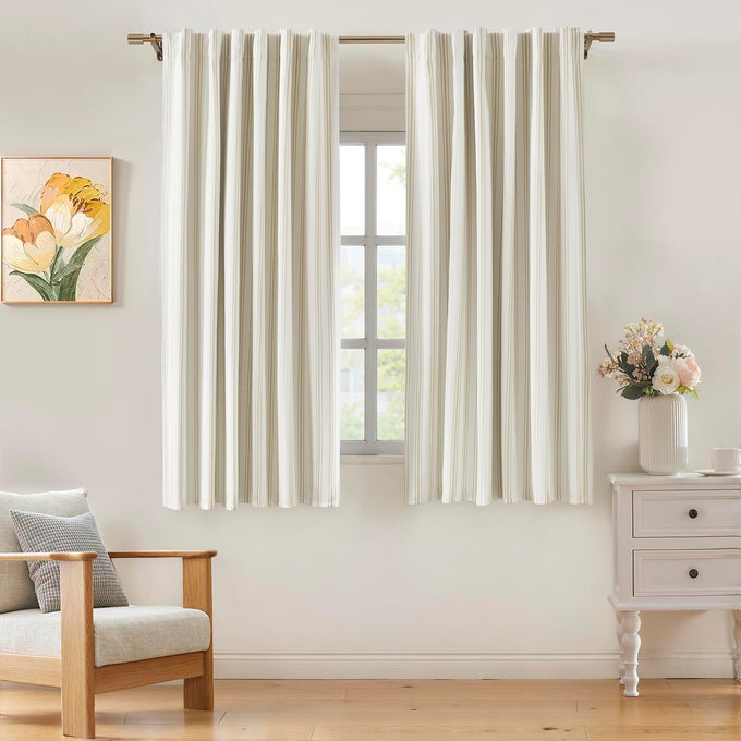 ZJDECOR Blue Striped Blackout Curtains 84 Inches Length,Back Tab Rod Pocket