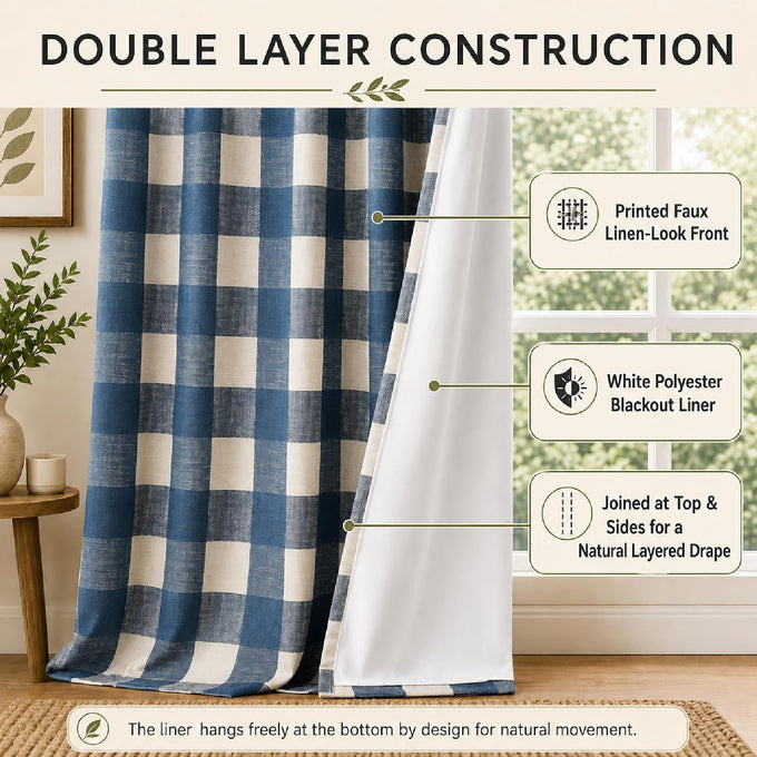 Blackout Curtains for Bedroom, Buffalo Plaid Curtains for Living Room