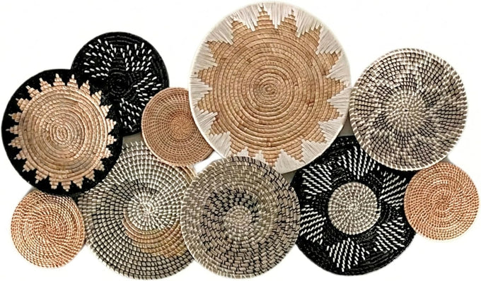 Woven Basket Wall Decor Set of 10, Decorative Wall Plates