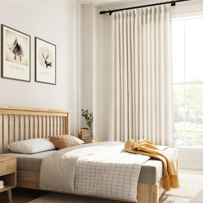 Guken Pinch Pleated Linen Curtains 98 Inches Long 2 Panels Set for Living Room Bedroom Natural Cream Farmhouse Modern Light Filtering Semi Sheer Pleat Drapes Back Tab Window Privacy Beige Ivory 40x98