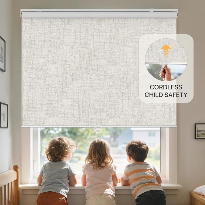 GENIMO Cordless Blackout Roller Shades, 53" W X 72" H, Ivory White