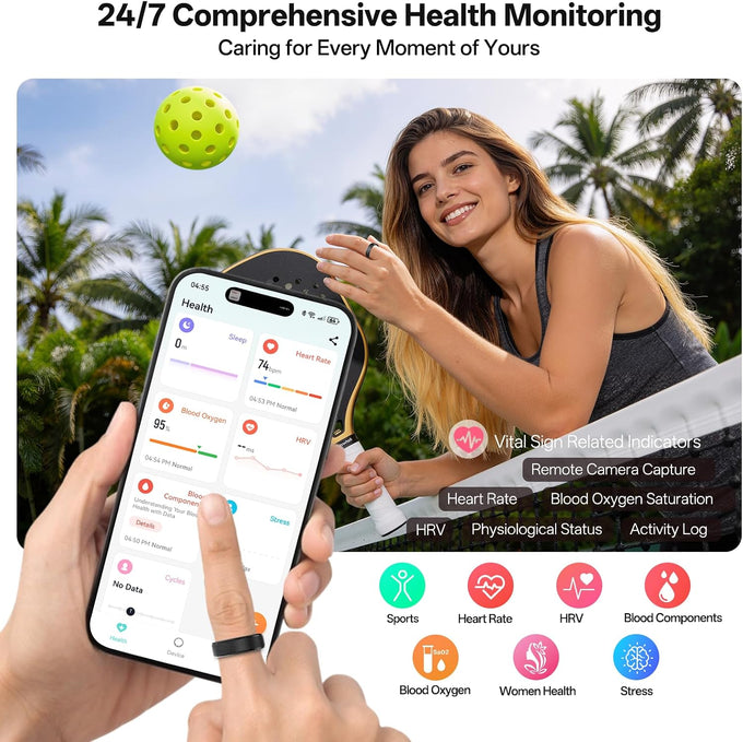Smart Ring, Fitness & Health Tracker/Sleep/HRV/Heart Rate/SpO2 (Black,06#)