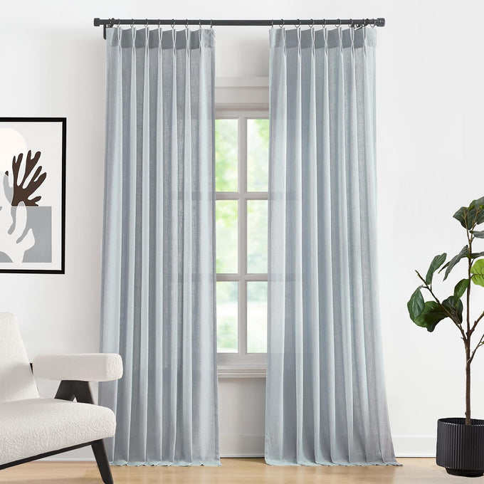 Hillcrest Soft Pink Pinch Pleated Linen Semi Sheer Curtains 120 Inch Long