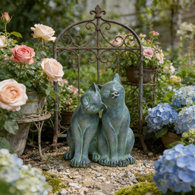 Newman House Studio Garden-Statues Cats Kitten-Couple Figurines Decor - Polyresin Sculpture for Outside Farmhouse Yard, 8.9 * 8.3 * 10.9 Inch