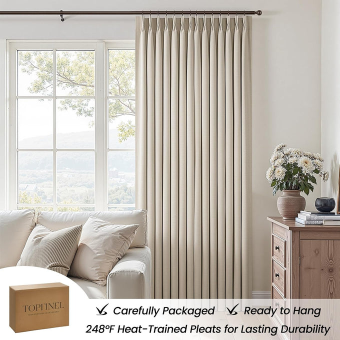 Topfinel Oatmeal Pinch Pleated Curtains Blackout for Living Room Linen Textured Draperies with Blackout Liner High End Tailored Look Farmhouse Aesthetic 80 Inches 2 Panels Set Oatmeal 40" W*80" L