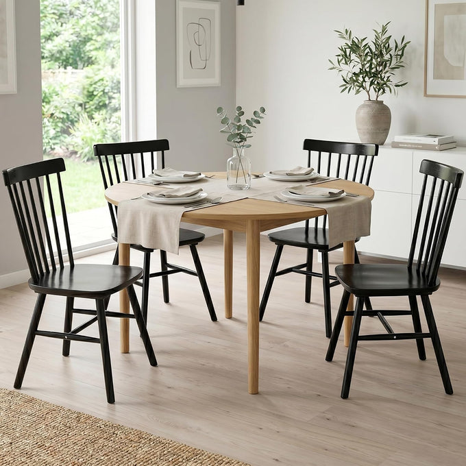 AreShark Windsor Dining Chairs Solid Wood Spindle Back, Set of 4, Black