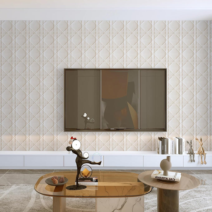 Velvet 3d wall panels for Interior wall Decor peel and stick, Soundproof Geometric Textured 3d Wall Panels for Living Room, Bedroom, TV Background 17.7" x 17.7", Cover 26.15 Sq.Ft Cream White