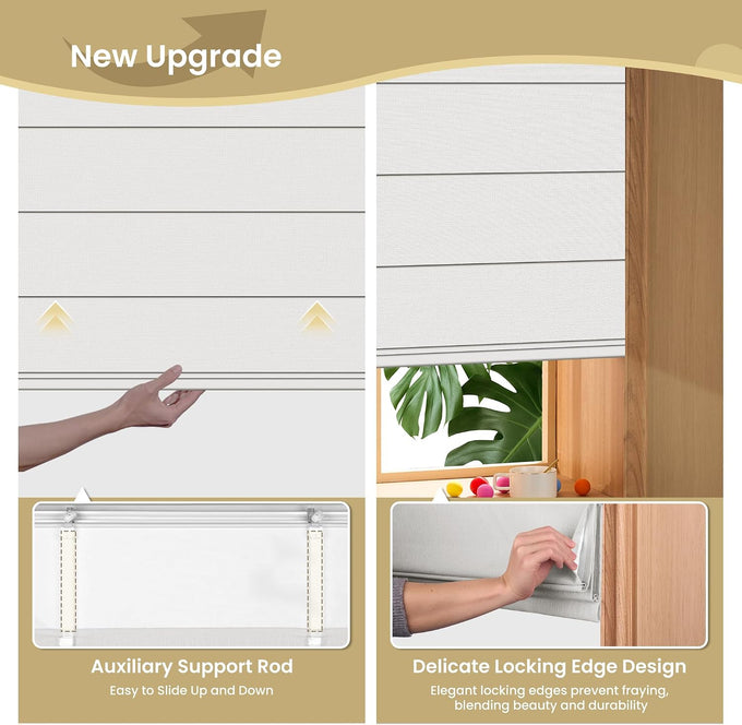 No Tools No Drill Blackout Roman Shades, White, 35" W × 39" H
