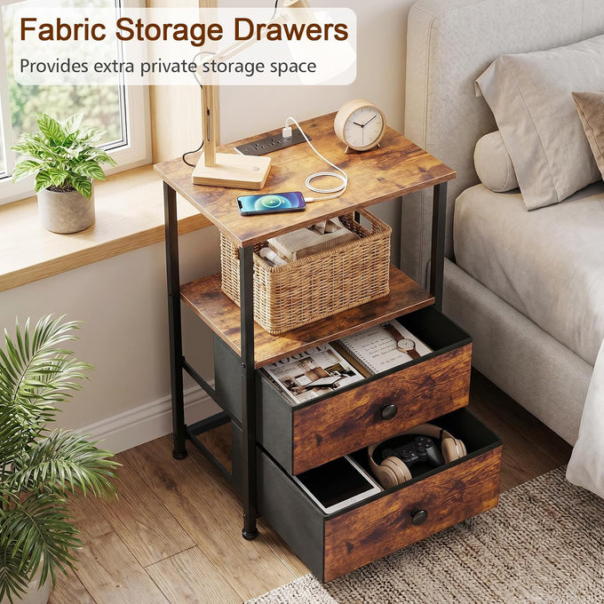 LOAKEKEL Nightstands Set of 2, Night Stand with Charging Station
