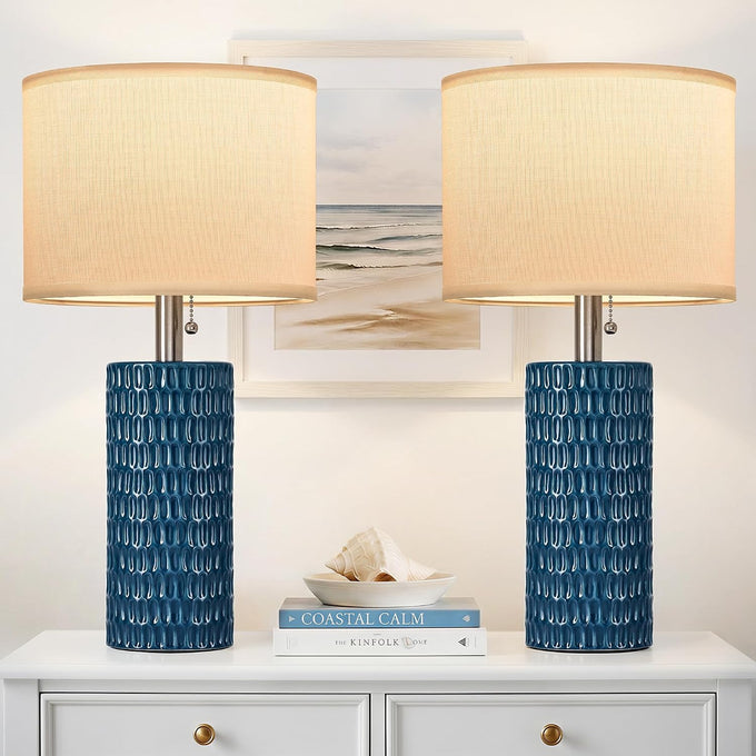 Reaketon 20" Modern Ceramic Table Lamps Set of 2, Lamps for Bedroom, White