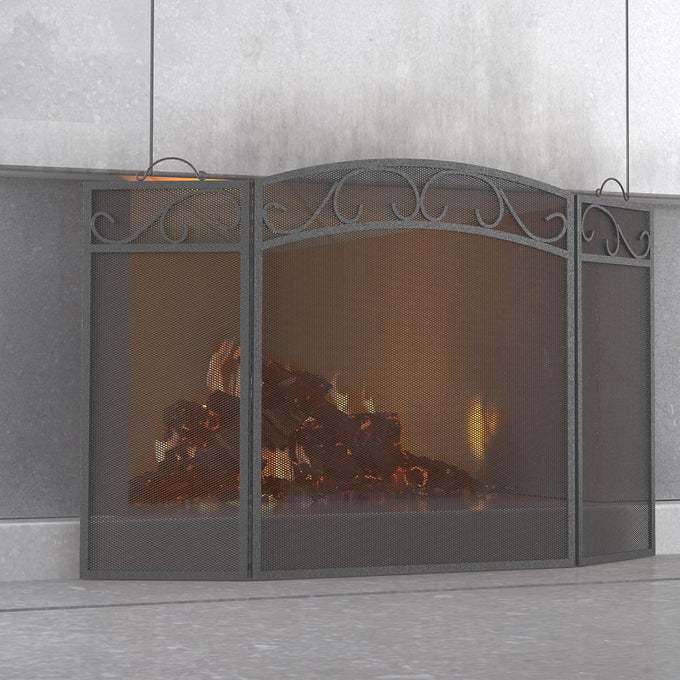 Fire Beauty 3 Panel Wrought Iron Fireplace Screen, Black Spark Guard
